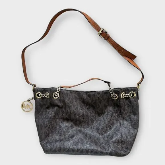 Vintage MICHAEL Michael Kors Brown Signature Leather Jet Set Chain Hobo Bag - Picture 1 of 16